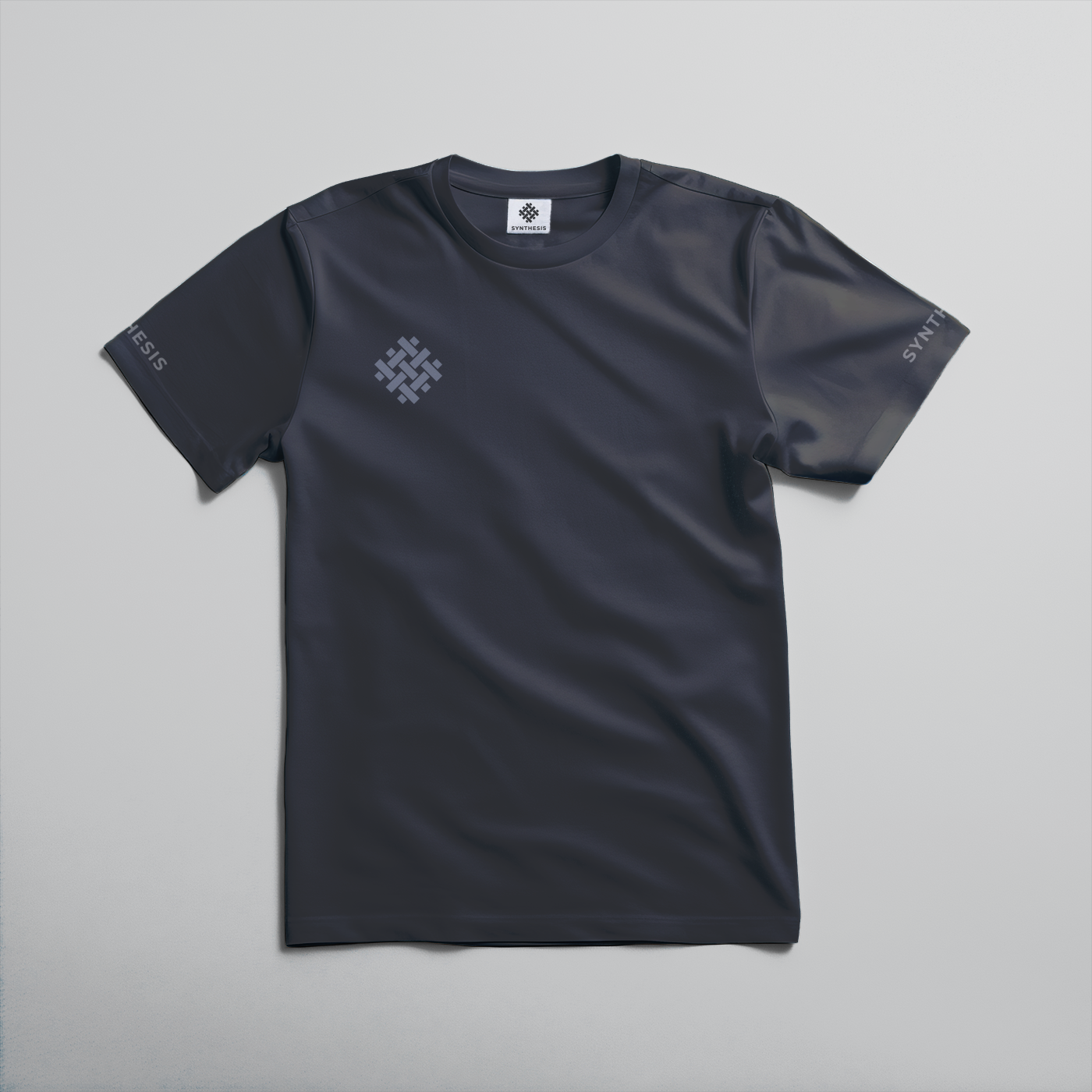 Synthesis branded t-shirt mockup in black